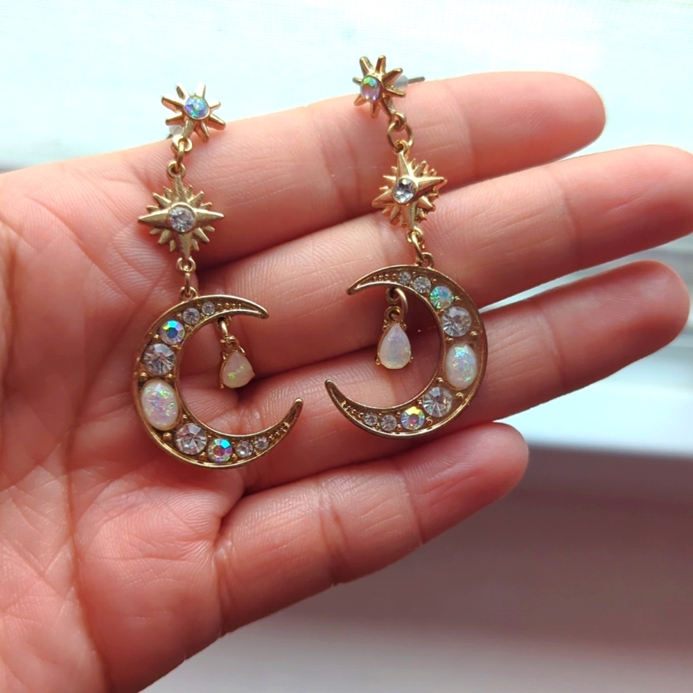 Crescent Stone Moon Drop Earrings